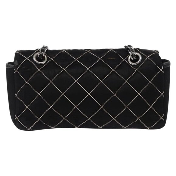 CHANEL Matelasse Chain Shoulder Bag Satin Black Silver CC Auth 157278 - Picture 2 of 16